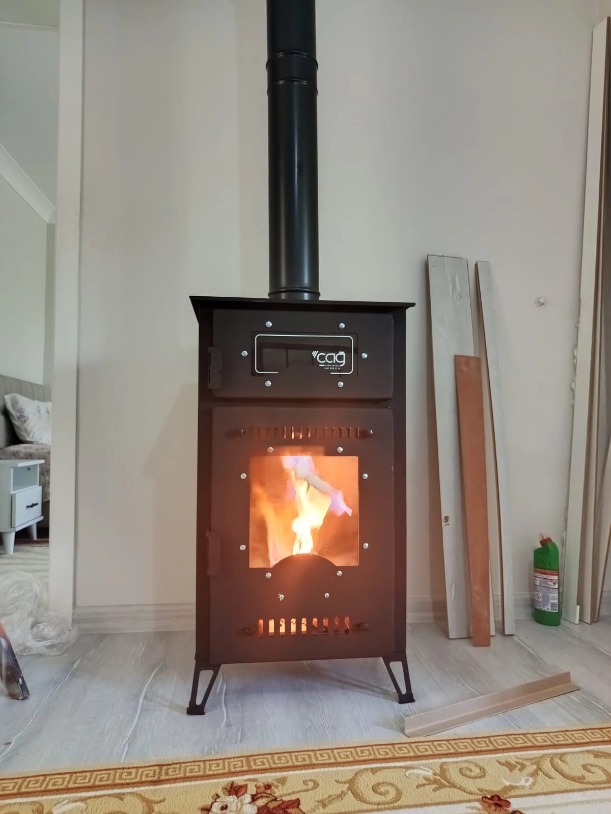 Mars Hybrit Fırınlı Üç Camlı Dikey Kuzine Pelet Soba (Odun Ve Pelet)